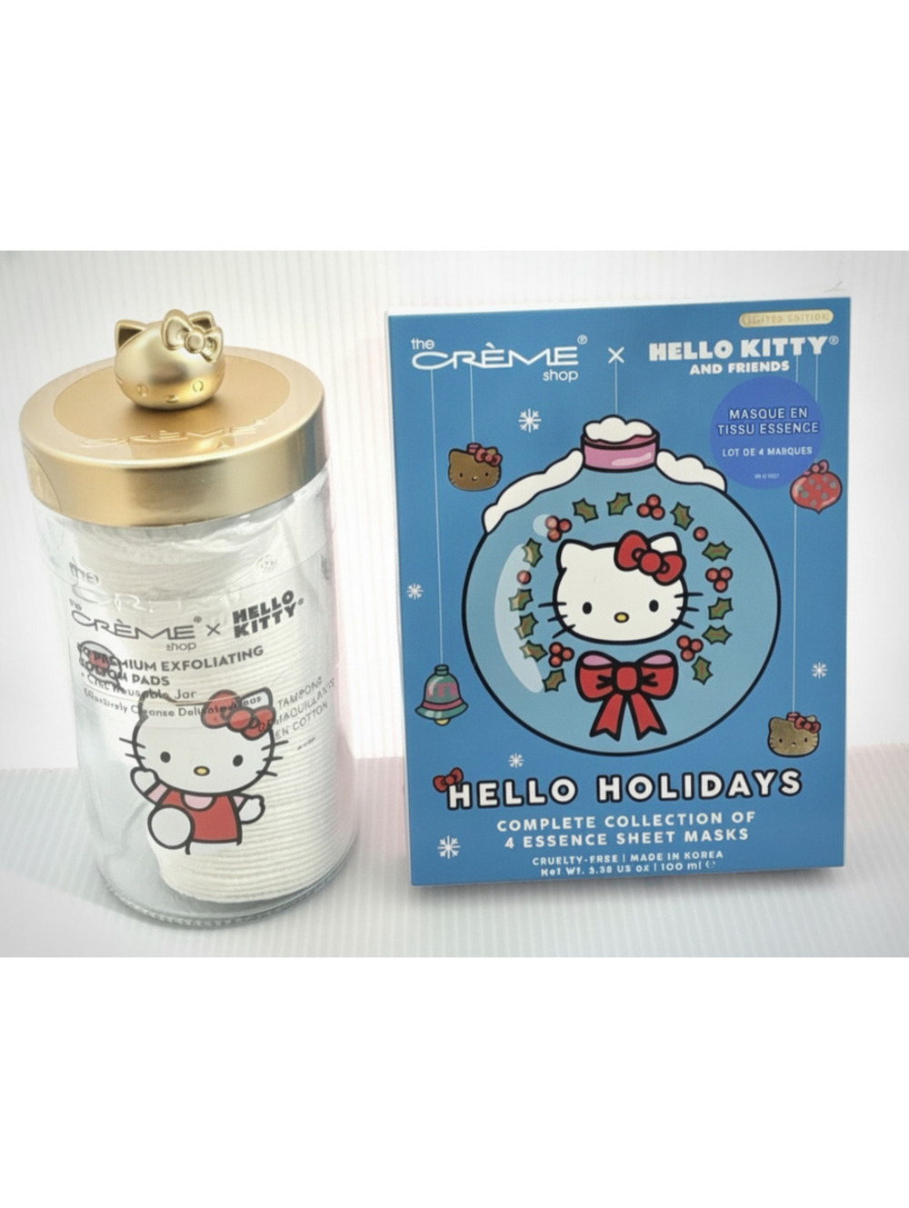Hello Kitty x The Crème Shop Skincare Set 4 Holiday Sheet Masks & Cotton Pad NEW